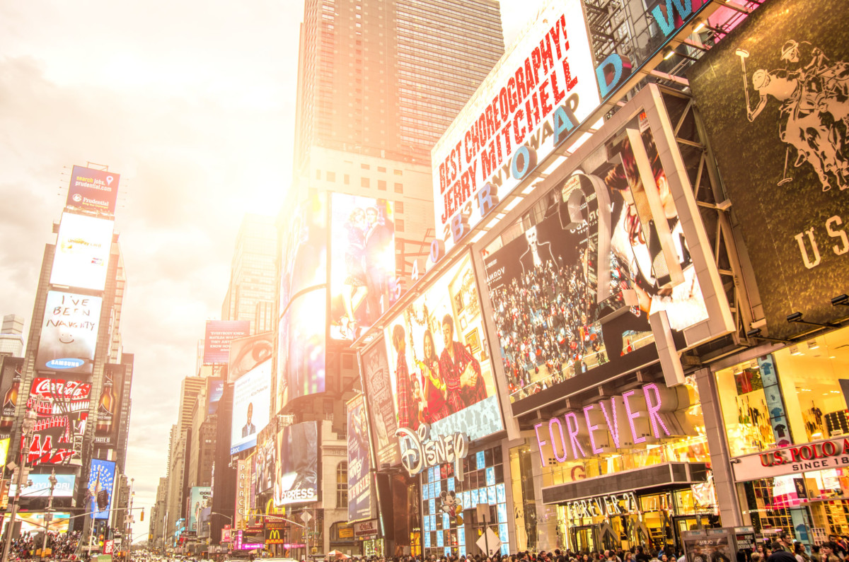 NEW YORK - DECEMBER 22, 2013: Times Square neon signboards,New York.Times Square is a symbol of New York City and the United States